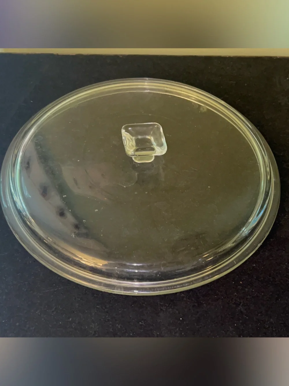 Vintage Clear Glass Lid with Square Knob 9.5 inch diameter